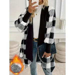 Women's Fall Winter Plaid Wool Blend Jacket, Casual Lapel Single Button Coat, Stylish Grid Pattern Outerwear for Ladies