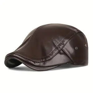 Men'S Winter New Plush Faux Leather Cap for Outdoor Use, Featuring a Warm And Protective Design with a Flip-Up Visor.
