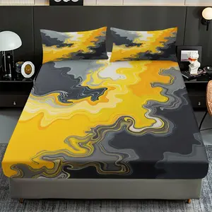 2/3 Pcs "Radiant Abstract Art" Themed Pattern Down,Fitted Sheet Set(1*Fitted Sheet+1/2*Pillowcase,No Filling)Digital Print,Soft,High-End Bedding Set,Bedsheet Sets,all Season Use Machine Washable,Best Holiday Gift