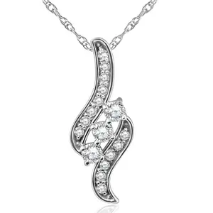 1/3ct 3-Stone Diamond Pendant 14 KT White Gold W/ 18" Chain
