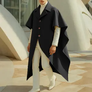 INCERUN Men's Autumn Winter Architectural Silhouette Lapel Cape Coat for Fashion Dinners, Art Exhibitions, Urban Styling, Theatrical Events