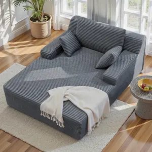 51'' Oversized Chaise Lounge Chair Indoor, Non-Assembly Deep Seat Sofa Bed Corduroy Sleeper Cloud Couch with 2pcs Pillows for Reading Living Room