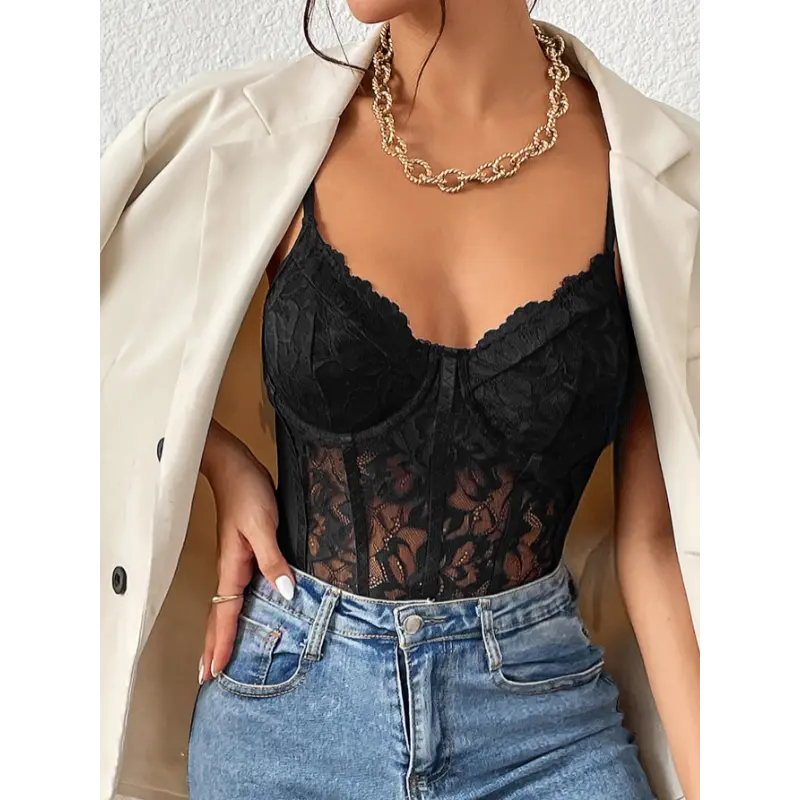 Allurite Lace Bustier Cami Bodysuit Tops Fit