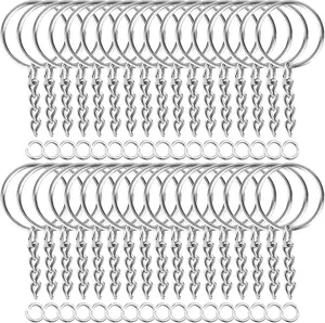 50Pcs Keychains with Chain and 50 Pcs Jump Rings, Keychain Rings Kit Findings Bulk for Keychain Making Supplie DIY Crafts