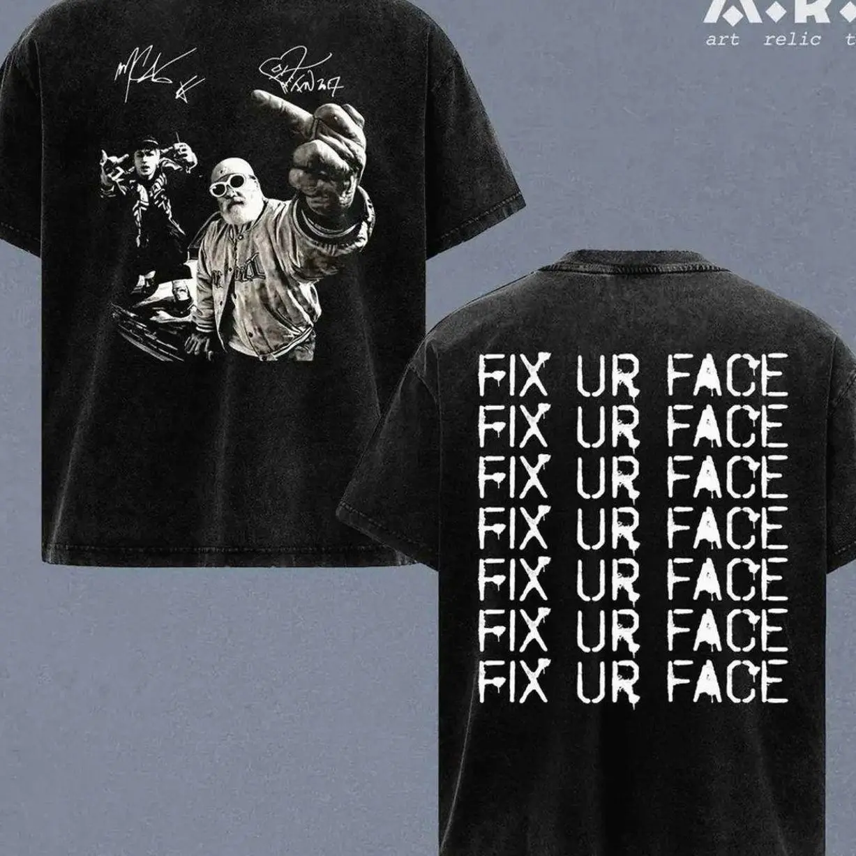 MG Kelly x Fred Durst "Fix Ur Face" T-Shirt Washed, Rap Rock Graphic T Shirt Wash, Oversized Streetwear Punk Grunge Unisex Cotton Tee Shirt, Oversized Heavyweight Cotton TShirt, Urban Hip Hop Fan Top Outfit, Gifts for him Gift for Fan XPC HRP YDF