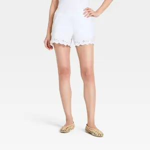 Women's Embroidered Linen Pull-On Shorts - A New Day