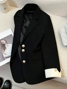 Elegant Women's Solid Color Office Jacket, Daily Commute Workwear, Stylish Ladies' Suit Coat, Fashionable Career Wear