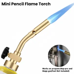 Mini Gas Torch Head, Manual Ignition Propane Torch Head in Brass, Multifunctional Nozzle, Pencil Flame Mapp Propane Burner for Soldering, Welding, Culinary Use, Food Culinary Torch