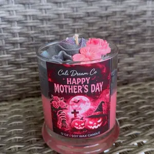 Cali Dream Co. Halloween Insides Soy Wax Candle 12 oz Happy Mother's Day Design with Floral Accents