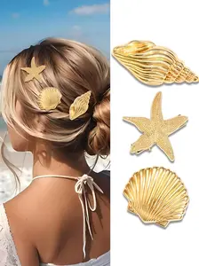 3 Pcs Starfish Hair Clip, Mermaid Shell Hair Clip, Metal Seashell Hair Clip, Beach Party Alligator Hair Clip, Wedding Starfish Headpiece