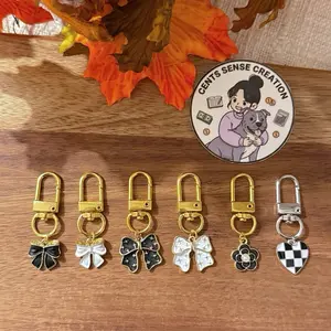 Binder Charms | Enamel Clip-on Keychain & Planner Decoration | Festive Christmas & Checkered Design | Durable Gold-tone Hardware | Personalized Accessories