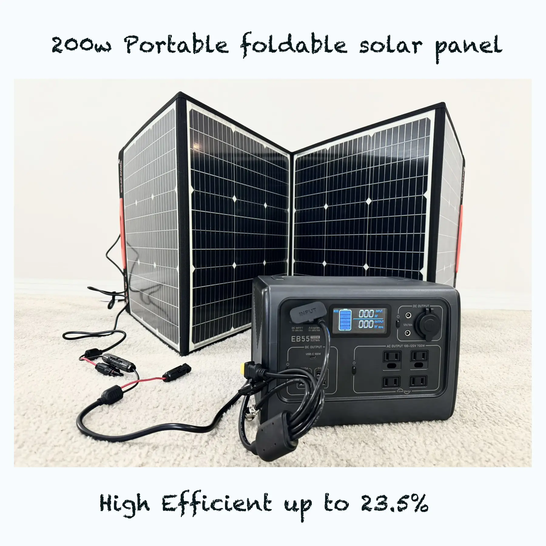 new 200W Portable Solar Panel for Power Station, 24% High Efficiency ETFE Foldable Solar Panel Charger, QC3.0, Type-C 60W, MC4 Output, IP65 Waterproof, for Outdoor Camping, RV, Emergency Power Supply