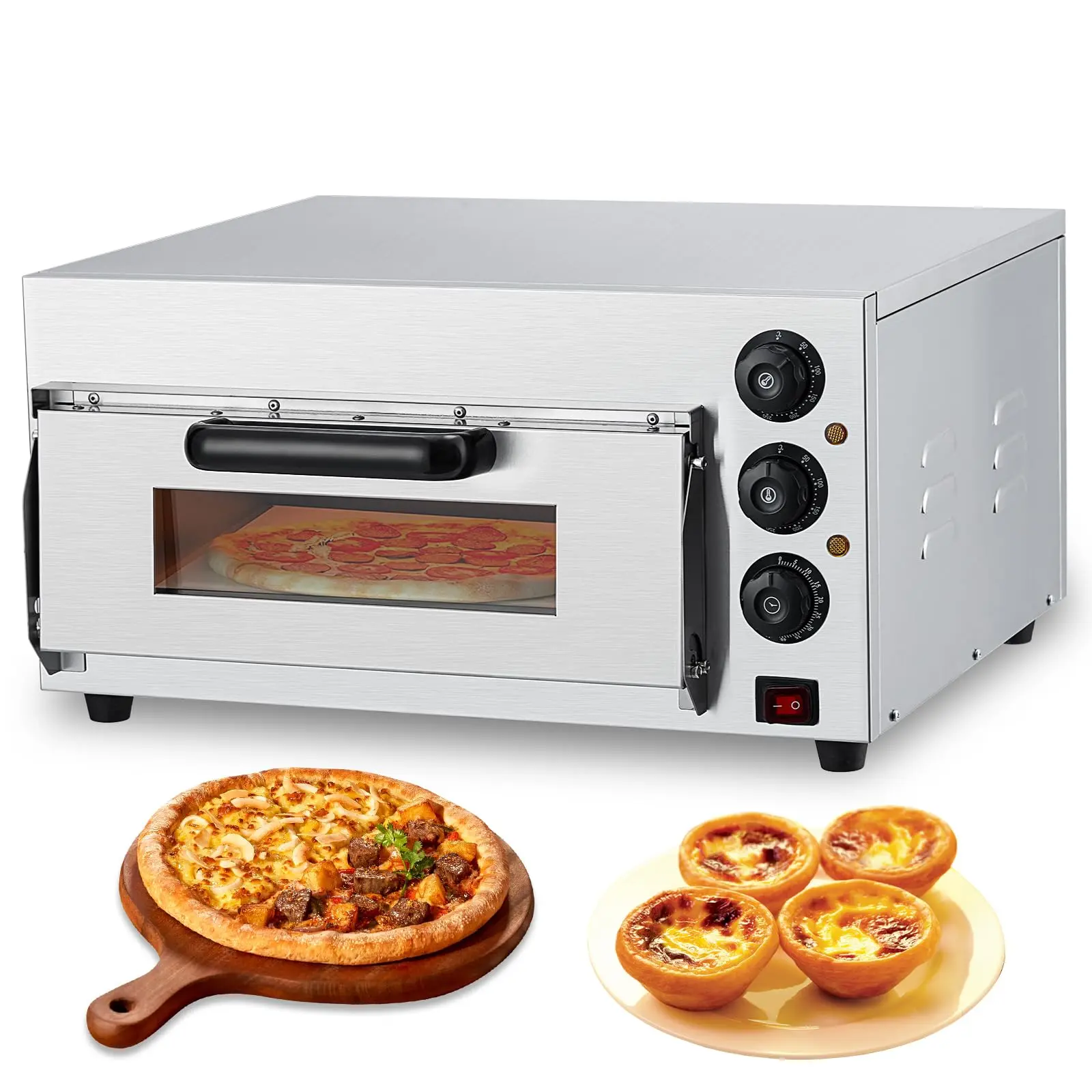 【GARVEE】Electric Pizza Oven Countertop, 16 Inch Commercial Pizza Oven with Adjustable Temperature, Oven Light, Pizza Stone and 60 Minute Timer, Indoor Stainless Steel Pizza Maker, 110V/1600W