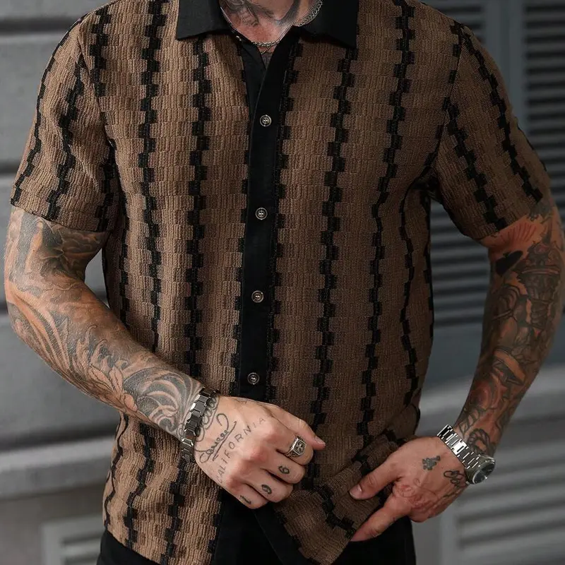 Men's Slightly Oversized Relaxed Fit Short-Sleeve Button-Up Plaid Checkered Shirt - Sheer, Lightweight, Breathable, Chic Retro, Preppy, Stretch, Quick-Drying, Festive Limited Edition, Father's Day Gift, Size S (Do Not Dry Clean) | Menswear Tops, Plaid Shi