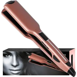 Professional Flat Iron Hair Straightener Wide Plate & Digital Display - Dual Voltage Titanium Hair Straighteners (Rosegold)