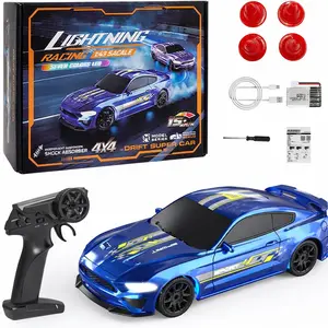 1:43 Scale Mini RC Drift Car, 2.4GHz 4WD Desktop RC Drift Car, 15KM/h Handheld Racing Mini Vehicle with LED Lights, Speed Switching Racing Toy