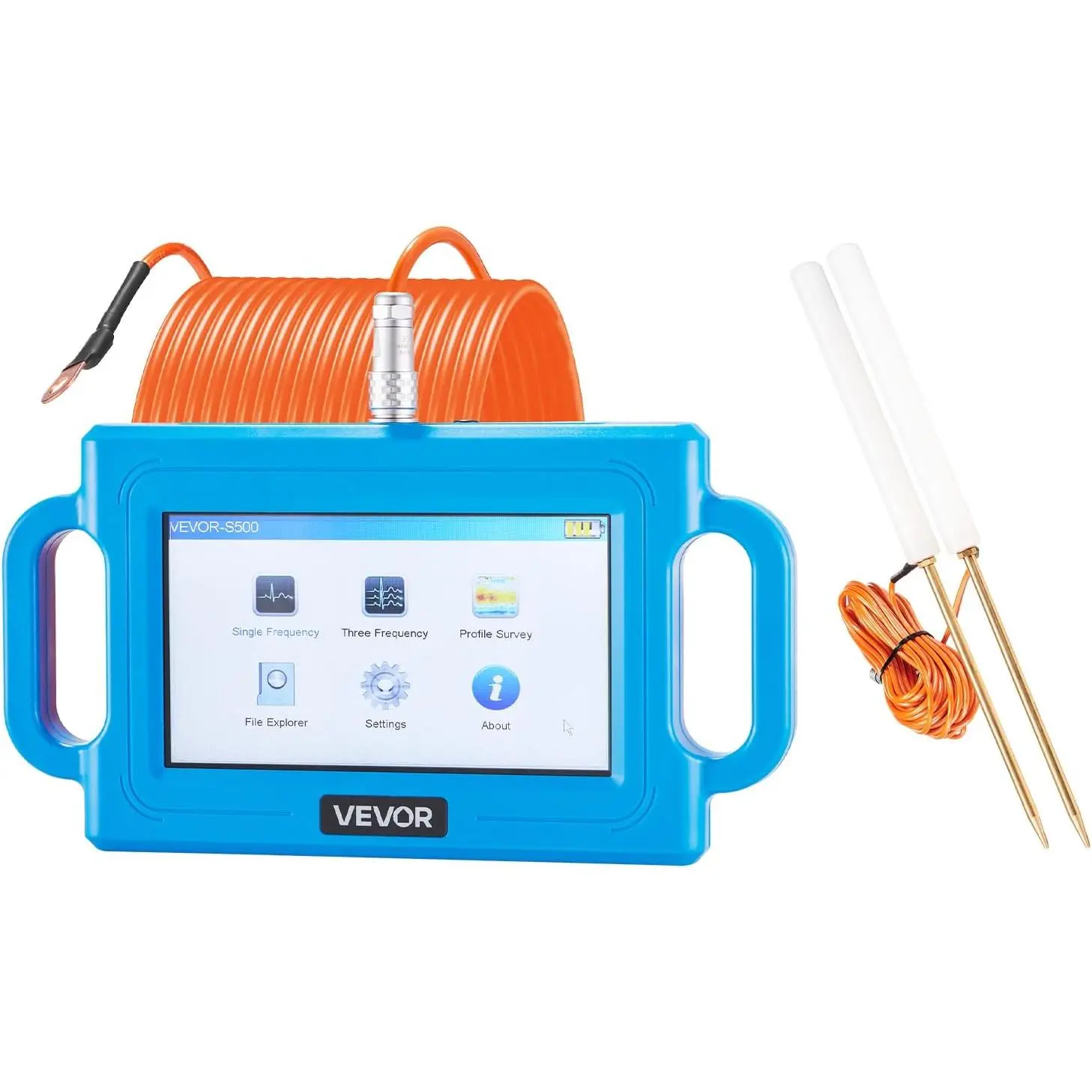 VEVOR Underground Water Detector, Up to 1640ft (500m) Pro Underground Water Detection Locator, 7" Touchscreen Auto Mapping Well Detector Explorer with Multi-Frequency Measurement, 8GB Card, Carry Case, 1640 Ft (500M), 32.8 Ft Extra-Long Power Cable