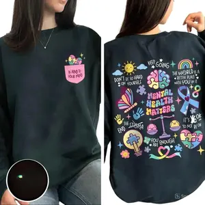 Be Kind to Your Mind Mental Health Matters Sweatshirt, 2-Sided Positive Message Crewneck | Inspiring Self-Care Pullover with Colorful Graphics, It Is Okay To Feel All The Feels