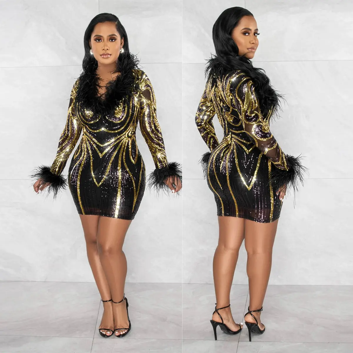black dress feathers at the bottom - TikTok Shop