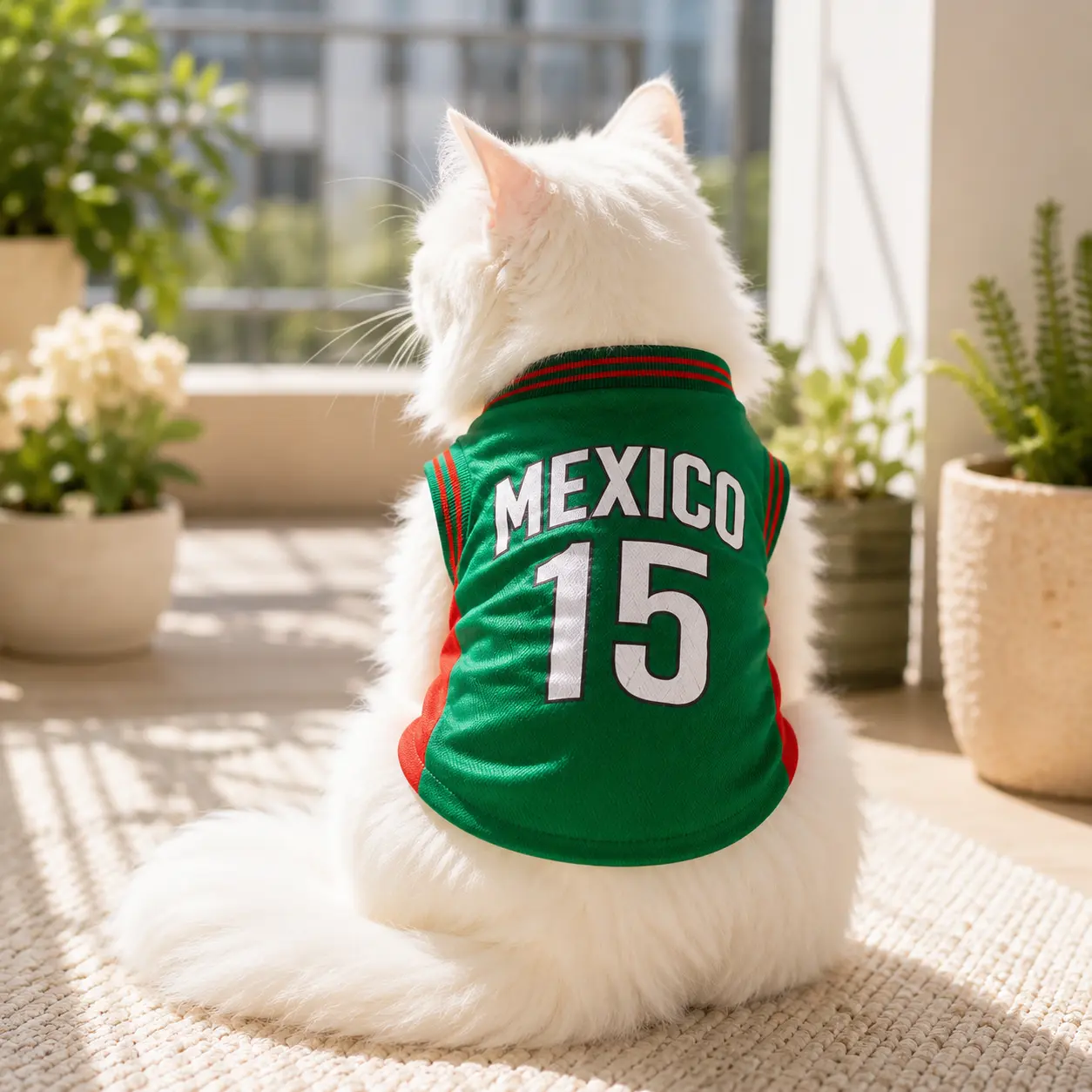 Mexico 15 Cat Jersey Shirt for Pets, Breathable Sleeveless Pet Soccer Vest, Lightweight Puppy Sports Outfit for Small Medium Pets, Cute Mesh Dog Cat Clothes for Daily Wear, Photos, Parties and Game Day