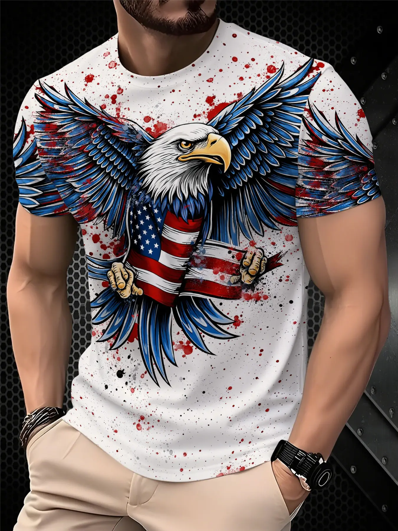 Men's Printed T-Shirt - Black/Gradient Multi-color Trendy Top, Round-neck Short-Sleeved T-shirt, suitable for daily wear, casual gatherings, fashionable gradient style, machine washable, Streetwear, Menswear