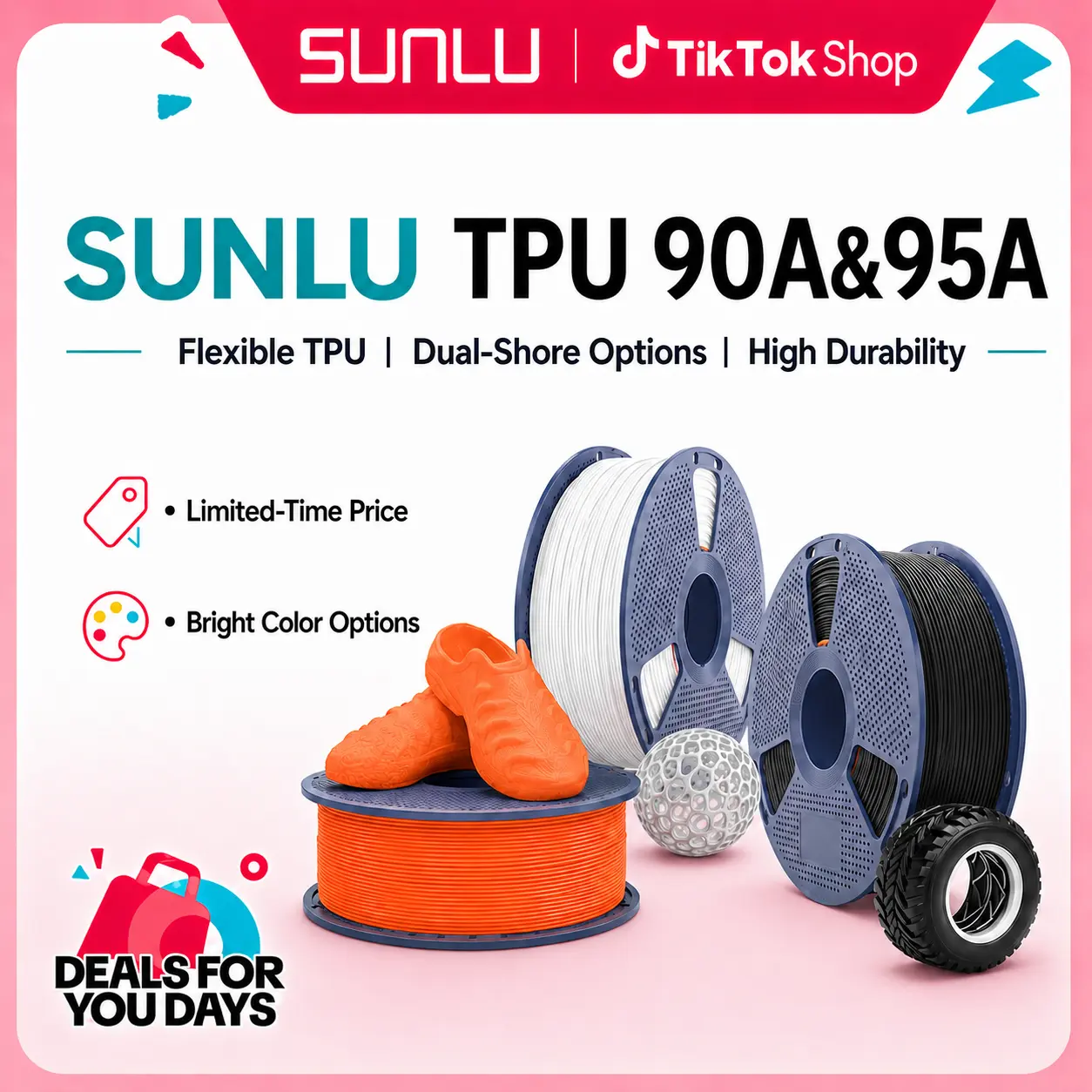 SUNLU TPU 3D Printer Filament 1.75mm, 90A/95A TPU Filament, 1KG Flexible 3D Filament for Fast Printing, Dimensional Accuracy +/- 0.03mm, Suitable for Most FDM 3D Printers-9089