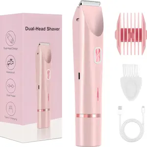 Dual-Head Electric Shaver Razor, Precision Trimming for Intimate Areas & Bikini Line, Bikini Trimmer, Dry/wet Use, Full Body Hair Removal Tool, Cordless Rechargeable Waterproof Shaver