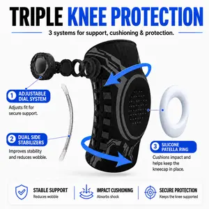 Knee Brace with Adjustable Dial, Patella Gel Pad & Side Stabilizers, Compression Support for Meniscus Tear, ACL, Arthritis, Running & Workout