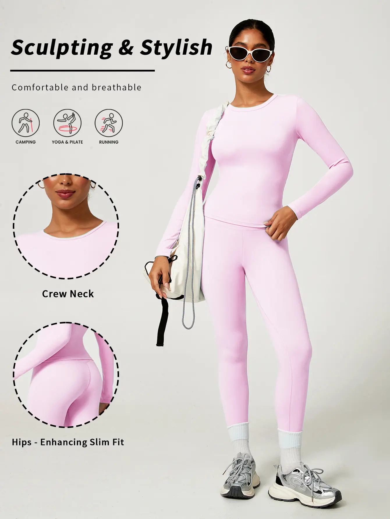 2-Piece Solid-Color Athletic T-Shirt Set Women's Sportswear Set, Slim-Fit RoundNeck Short Sleeves & High-Waisted YogaPants, Ideal for Gym Running OutdoorActivities,  Stretchy Suit Set, Fitness Outfits,Workout Running Outfits-8628