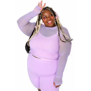 Basics Long Sleeve Mesh Top and Cami Set - Lavender/Pink