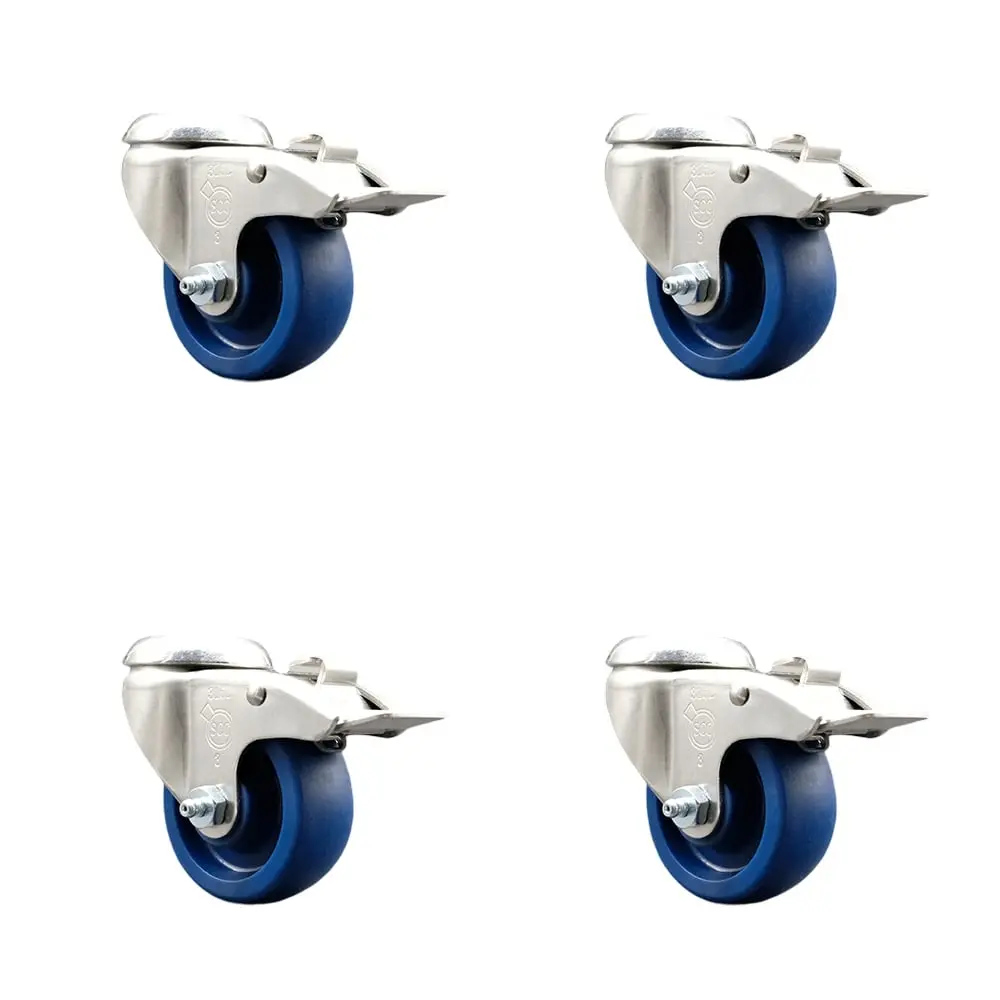 Service Caster SCC-SS316BHTTL20S314-SPUS-4 Solid Poly Swivel Bolt Hole Caster with 3 in. Blue Caster Wheels - 316 Stainless Steel Caster - Set of 4