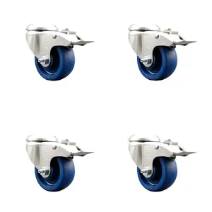 Service Caster SCC-SS316BHTTL20S314-SPUS-4 Solid Poly Swivel Bolt Hole Caster with 3 in. Blue Caster Wheels - 316 Stainless Steel Caster - Set of 4
