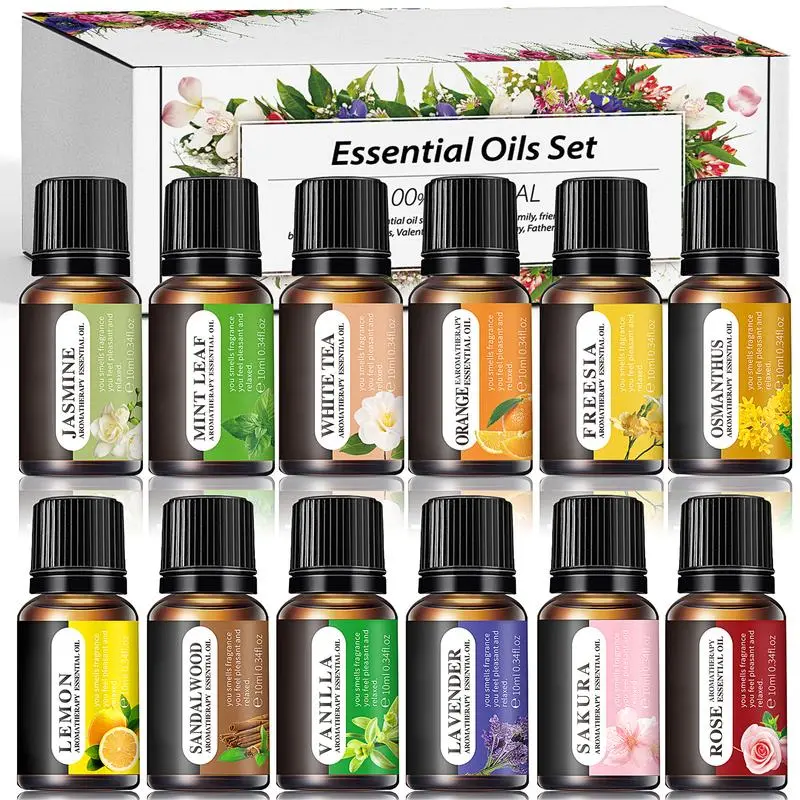 Essential Oils Set - 10ml Aromatherapy Kit for Diffuser, Humidifier, Massage, Soap & Candle Making, 5ml Healthcare Wellness Gifts for Birthday, Thanksgiving, 10 Ml, Healthy, Therapeutic