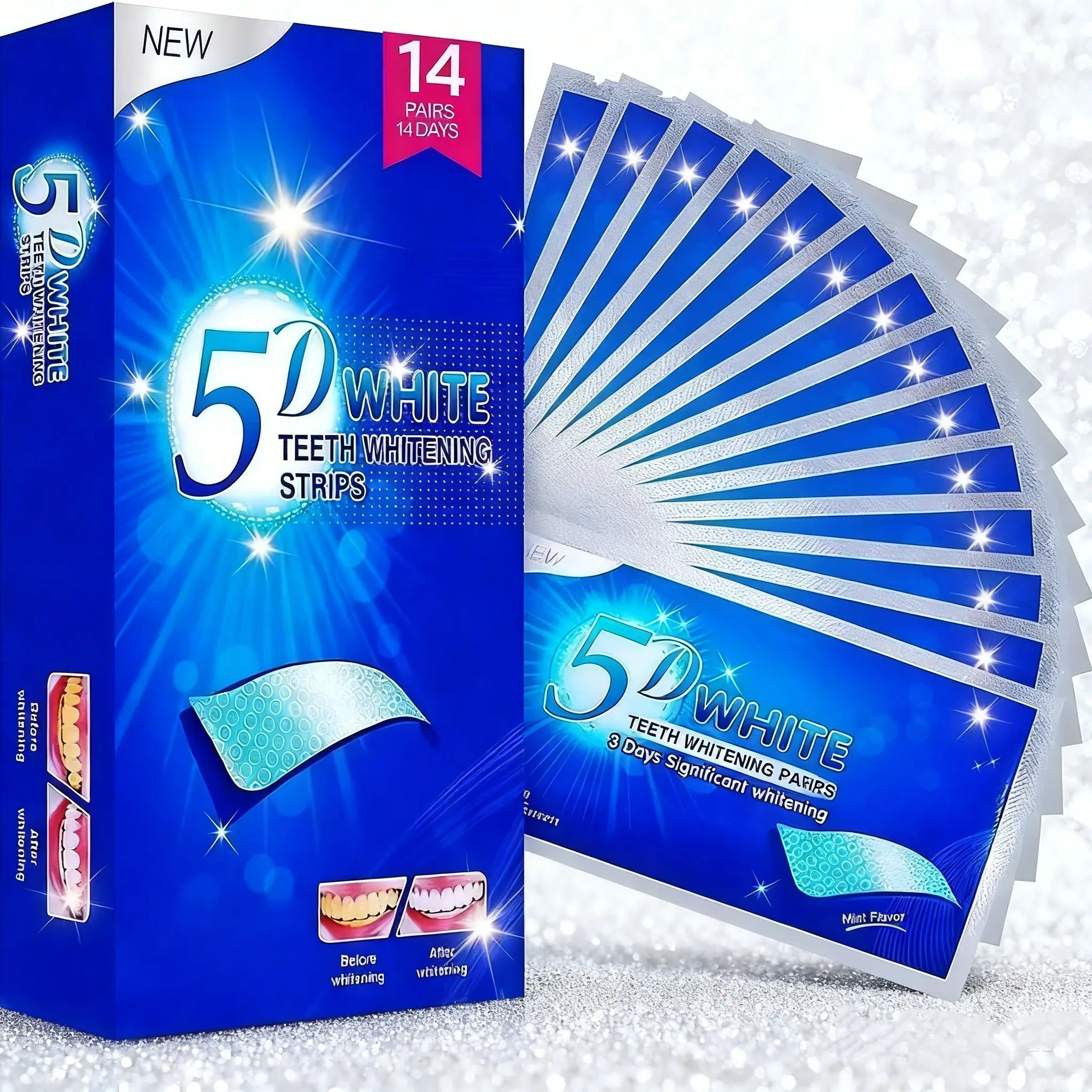 Teeth Whitening Strips for Sensitive Teeth, 5D Waterproof 14-Day Home Treatment Kit, 28-Count Multi-Pack for Removing Coffee & Smoking Stains, Teeth Whitener Whiteningstrips Oral