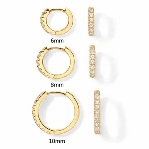 18K Gold Plated Copper Hoop Earrings Set with Cubic Zirconia Huggies for Women Daily Wear Party Accessory Trendy All-Match Exquisite Design Fashion Jewelry Gift for Holiday Haul Christmas Birthdays Anniversaries