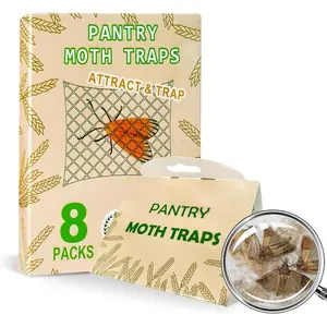 Pantry Moth Trap with Pheromone Attractant 8 Pack, Easy to use Moth Treatment, Odorless/Non-Toxic Strong Sticky Strips for Kitchen and Cupboard