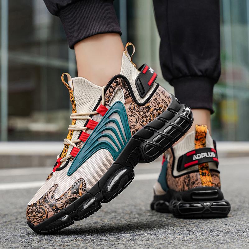 Men's Retro Camo Chunky Mesh Workout Sneakers, Lightweight Breathable High-Top Running Shoes with Synthetic Rubber Air Cushion Sole, Casual Trainers for Gym Workouts, Hiking, Outdoor Running, Streetwear and All-Season Wear