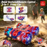 Lehoo Castle Cyberpunk Spider RC Stunt Car for Boy 4-15 - Lightning Fissure Lights, Gesture & Hand Control, 4WD Double-Sided Driving, 360° Drift, Safe ABS, USB-C Charging, All-Terrain Road & Lawn Vehicle, Xmax Gifts for Kids