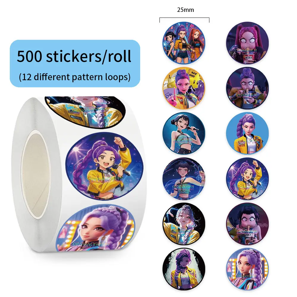 KPop Demon Hunters Sealing Stickers, 500 Per Roll, Hot-Selling DIY Scrapbooking Gift Decorative Stickers