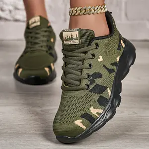 Women's Breathable Running Shoes with Stability Support - Camouflage Print Fabric Upper, Rubber Sole & Irregular Traction Design for Airflow, All-Season Comfort - Gym, Road Running, Casual Wear, Gym Shoes