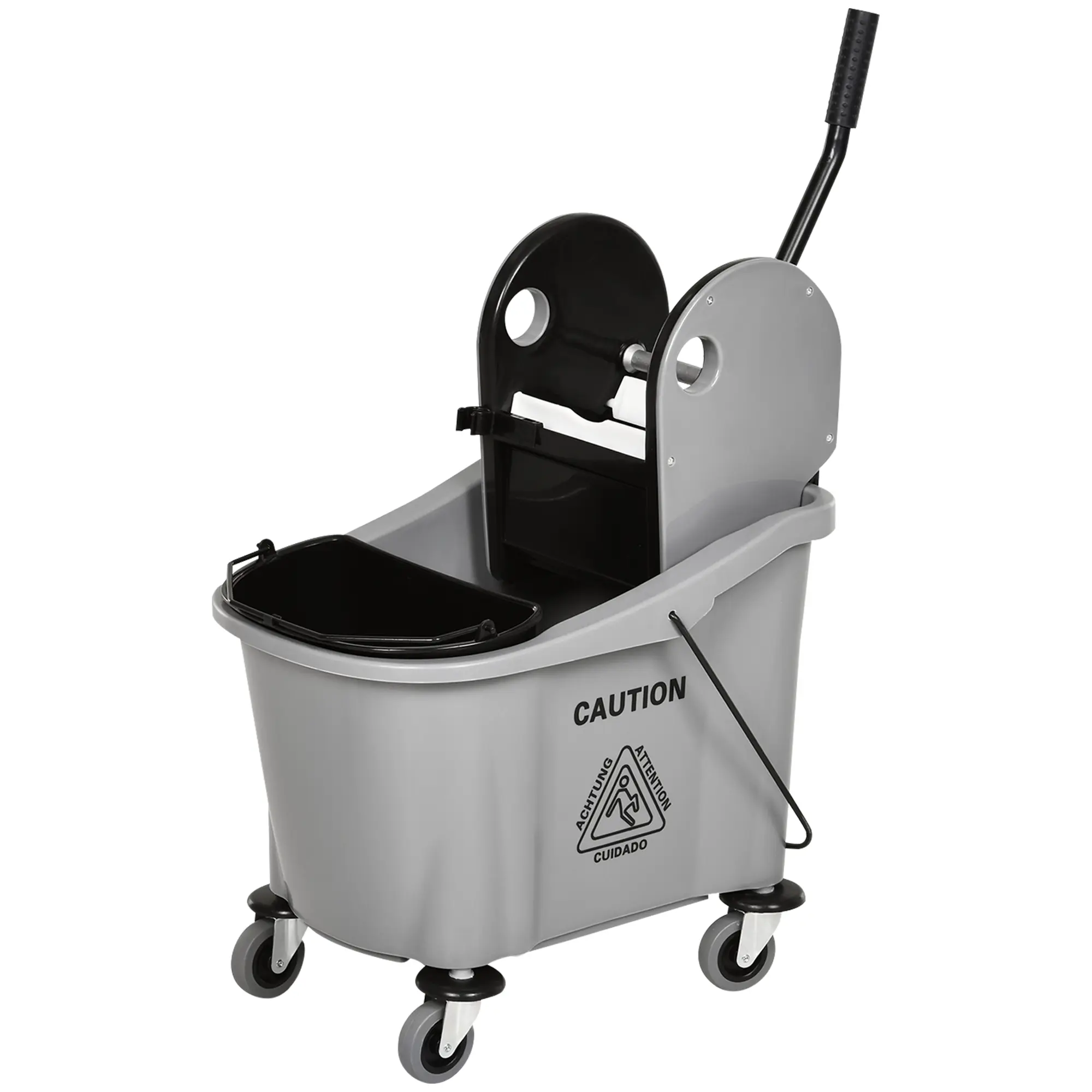 9.5 Gallon Gray Mop Bucket with Wringer Cleaning Cart 4 Moving Wheels Mop Handle Holder 2 Separate Buckets for Home Office School Hospital Floor Cleaning