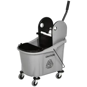 Gray 9.5 Gal (38 Qt) Mop Bucket with Wringer Cleaning Cart, 4 Moving Wheels, Mop-Handle Holder, 2 Separate Buckets for Home Laundry Supplies