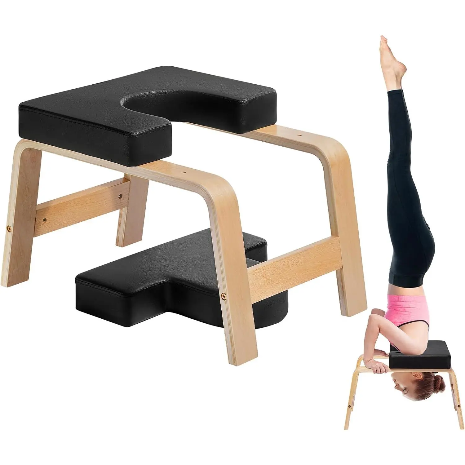 VEVOR Headstand Bench - Home Yoga Equipment, 300 lbs Capacity Inversion Chair with Birch Wood Frame & PU Pad, Yoga Blocks Included, Meditation & Strength Balance Tool for Family Gym