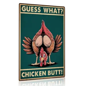 Funny "Guess What Chicken Butt" Vintage Metal Sign, 8x12 Inch Humorous Farmhouse Wall Decor for Chicken Lovers,summervibes