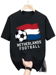 Netherlands Football Casual T-Shirt, World Cup Fan Tee, Loose Fit Short Sleeve, Graphic Print, Comfortable Wear, All Seasons