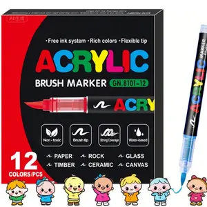 Acrylic Brush Markers Pen,1 Set Acrylic Paint Markers Set with Soft Brush Nip,Waterproof Art Supplies for Wood,Rock,Plastic,Fabric Drawing Painting and DIY Craft,Gifts Boyfriend