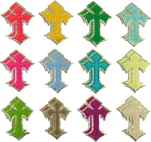 24PCS Cross Patches Glitter Border Iron on Patches Embroidery Applique Iron on Patches for Backpacks Hats Clothing Jeans Jackets Shirts