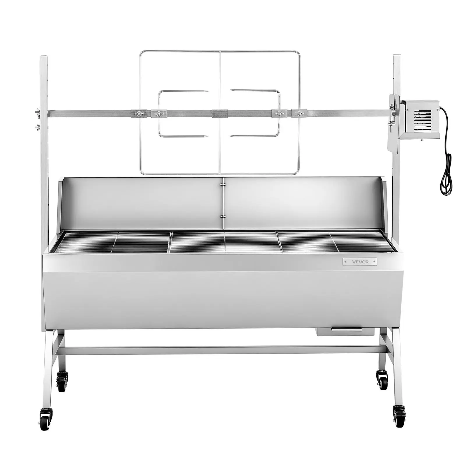 VEVOR 46-Inch Stainless Steel Electric Rotisserie Barbecue Grill Cooker, 38W Charcoal BBQ Spit Roaster, 61.51 lb & 132 lbs Meat Capacity, 4-Level Adjustable Height Outdoor Grill for Backyard, Wedding Events, Portable Grill Outdoor
