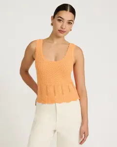 Express Cotton Pointelle Scoop Neck Scalloped Sweater Tank