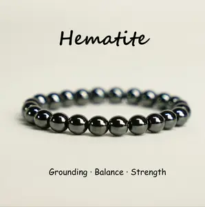Hematite Natural Crystal Bracelet for Energy Healing Balance & Strength Unisex Fashionable Jewelry with Magnetic Therapy Grounding Benefits Protection Focus Boost